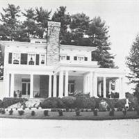 old black and white photo, clubhouse with ancient Greek architecture