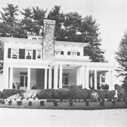 old black and white photo, clubhouse with ancient Greek architecture